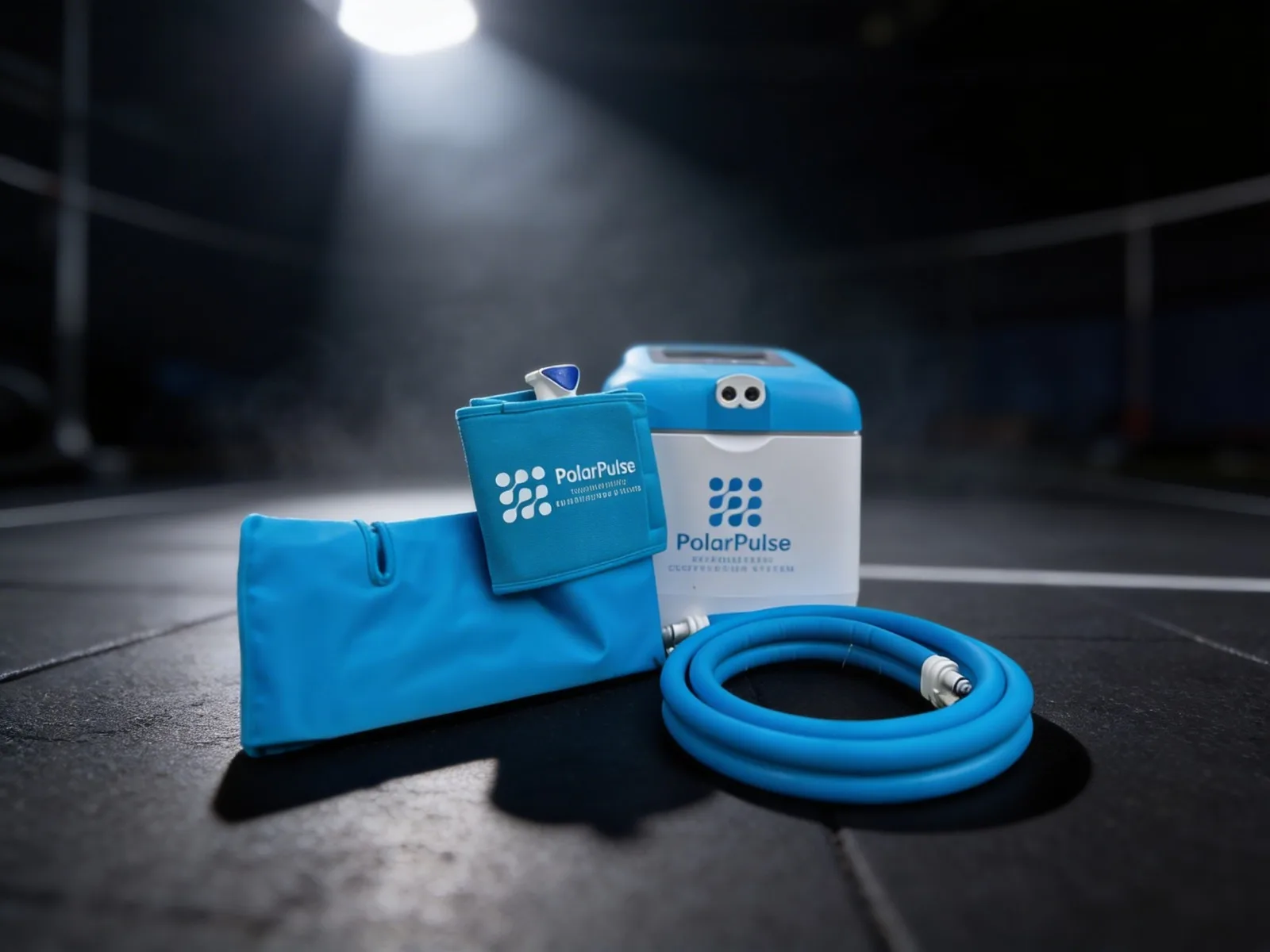 PolarPulse machine, cuff and hose on a court